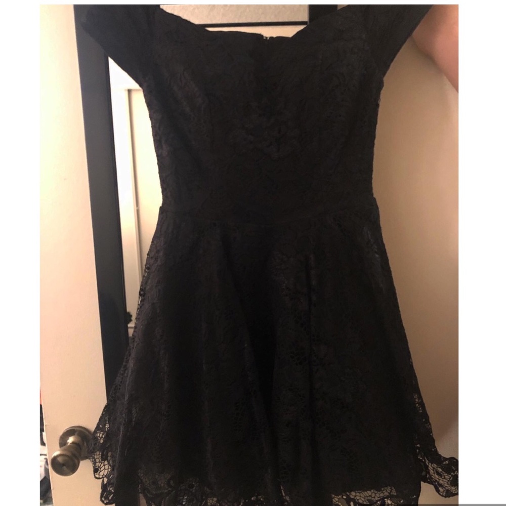 Black lace off the shoulder dress